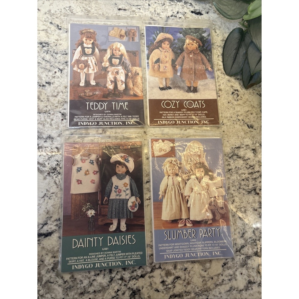 Lot of 4 Indygo Junction Doll Sewing Patterns Daises Cozy Coats Teddy Time Party